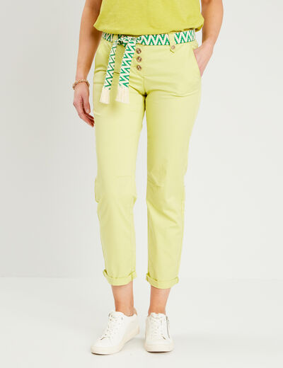 Pantalon droit avec ceinture jaune clair femme