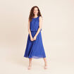 Robe longue &eacute;vas&eacute;e pliss&eacute;e sans manches bleu fonc&eacute; femme