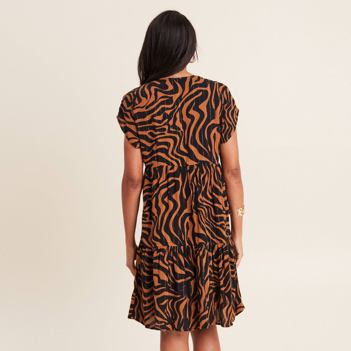 Robe droite manches courtes denim noir femme