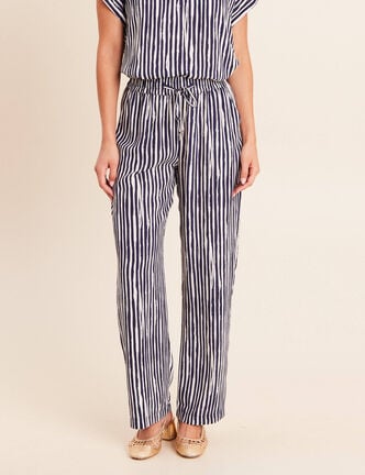 Pantalon large taille haute blanc femme