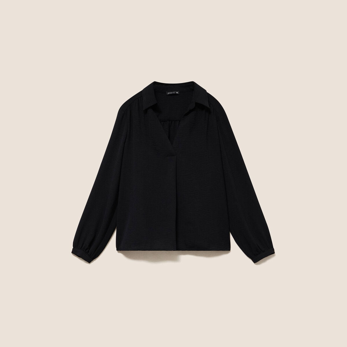 Blouse ample col chemise manches longues noir femme
