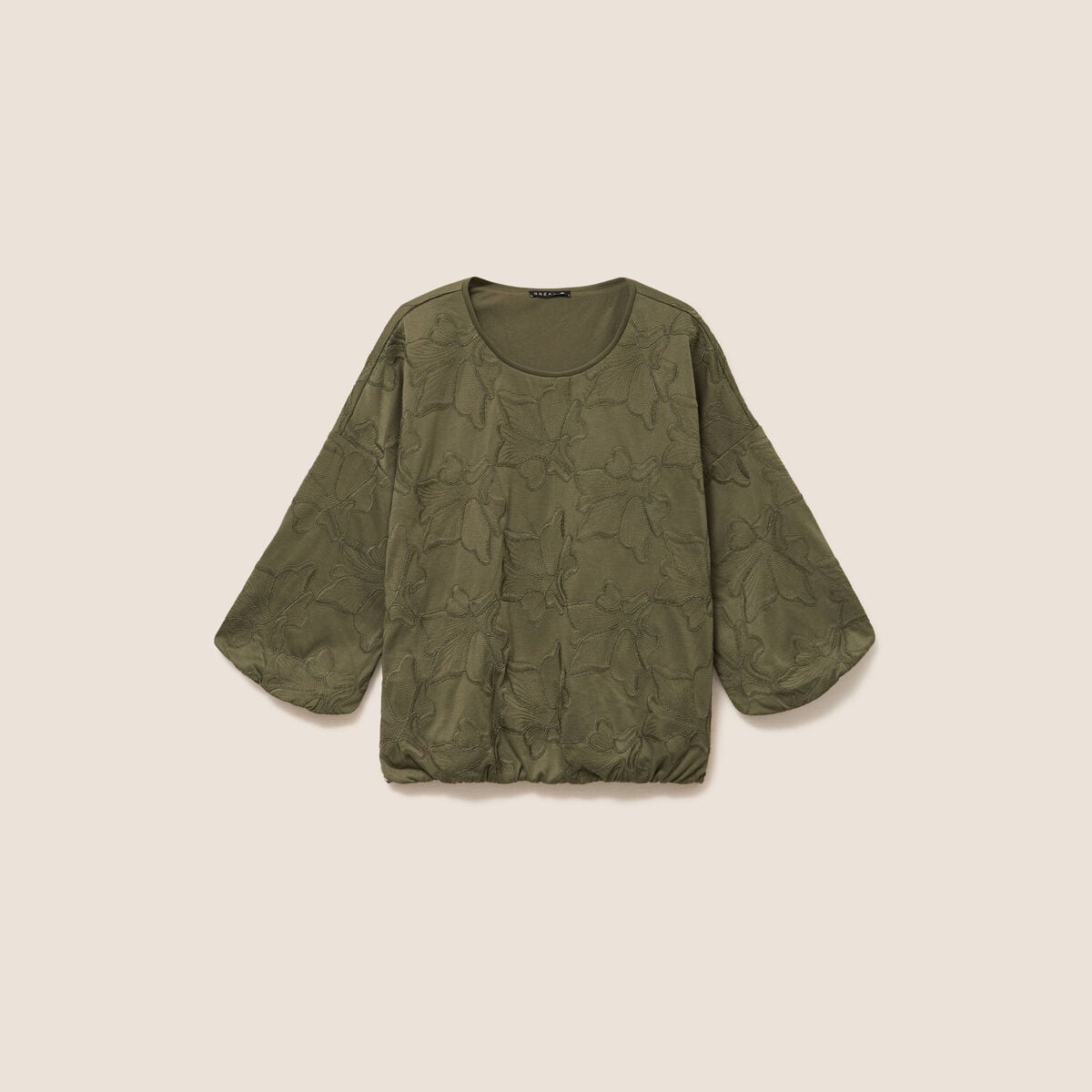 Blouse col rond manches 3/4 bas resserr&eacute; vert kaki femme