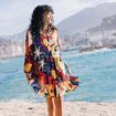 Robe courte &eacute;vas&eacute;e manches 3/4 bleu femme