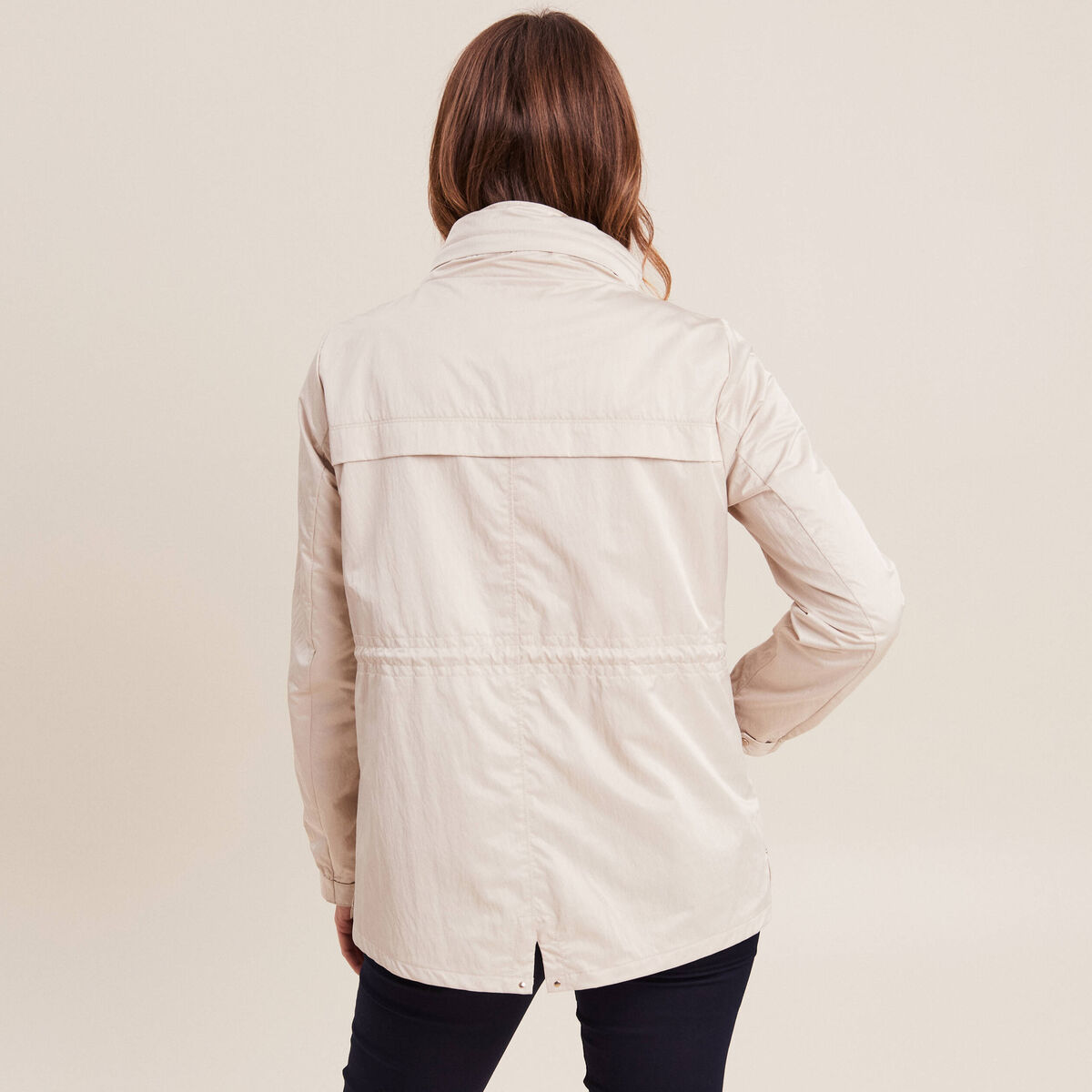 Parka d&eacute;perlante cintr&eacute;e lien &agrave; coulisse sable femme