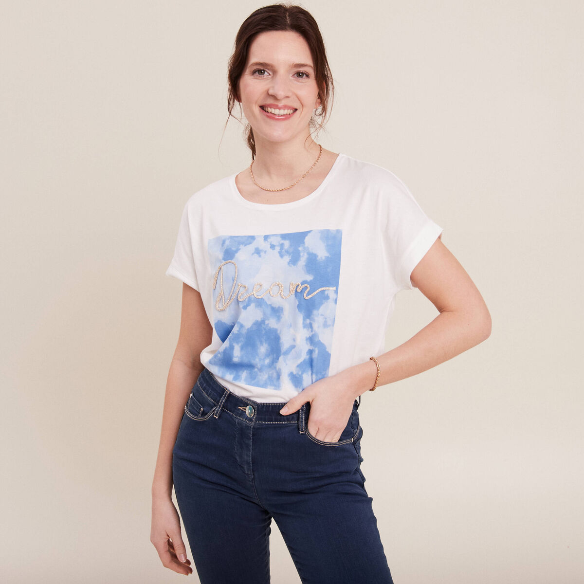 T-shirt manches courtes ecru femme