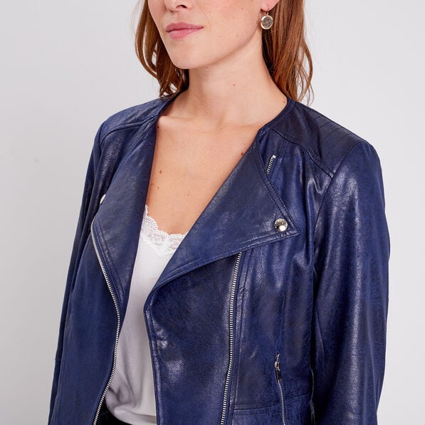 veste droite zippee bleu fonce femme Veste droite zippée bleu foncé femme