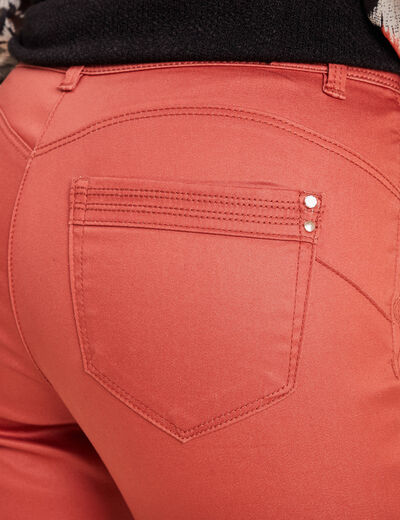 Pantalon ajusté enduit vieux rose femme