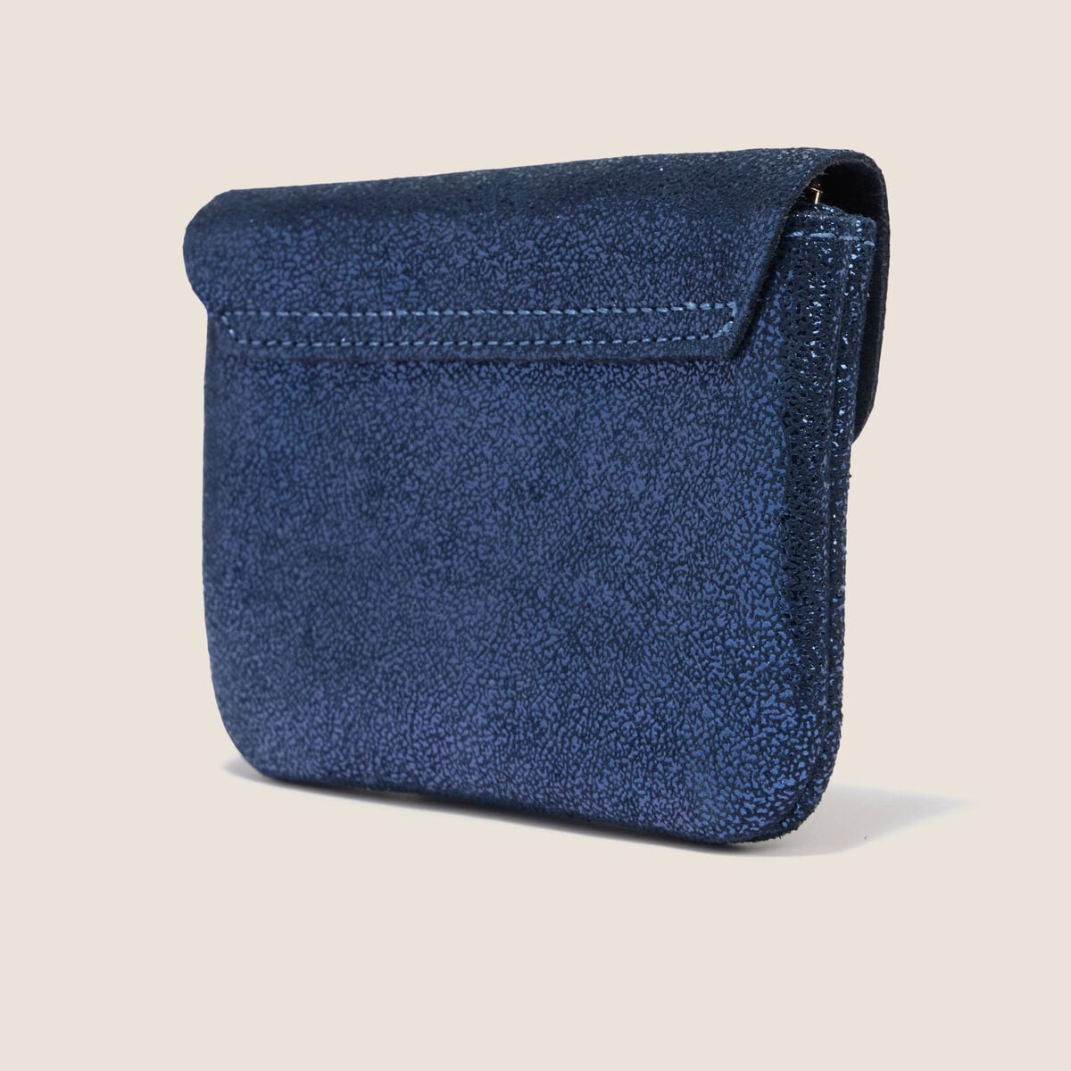 Porte-monnaie en cro&ucirc;te de cuir bleu fonc&eacute; femme