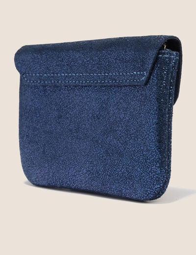 Porte-monnaie en cro&ucirc;te de cuir bleu fonc&eacute; femme
