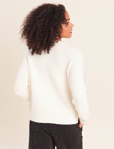 Cardigan col rond &agrave; sequins ecru femme