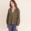 Blouse ample manches longues fluide vert kaki femme