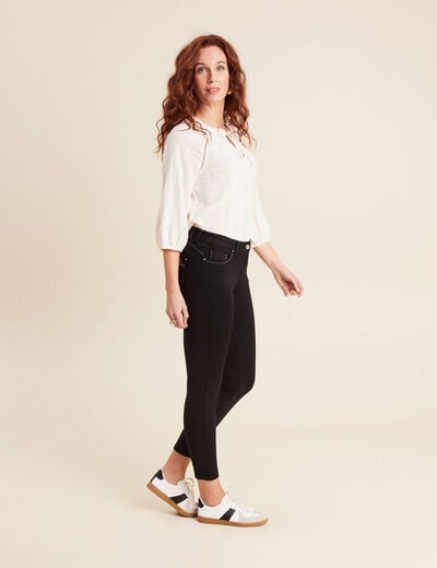 Jean ajusté 7/8ème effet bi-matière noir femme