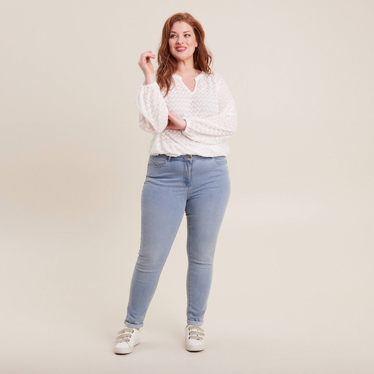 Jean coupe ajust&eacute;e 7/8&egrave;me denim baby bleu femme