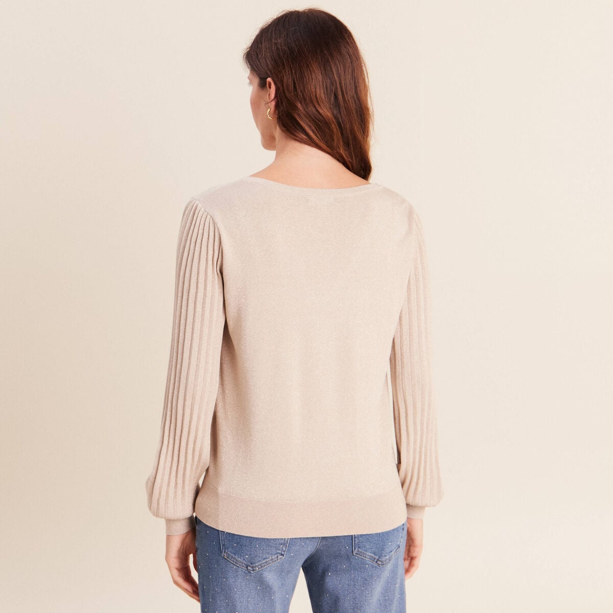 Pull manches longues couleur or femme