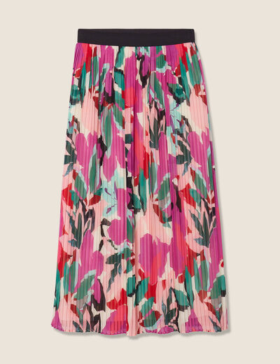 Jupe longue droite plissée multicolore femme
