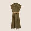 Robe patineuse 3/4 col chemise vert kaki femme