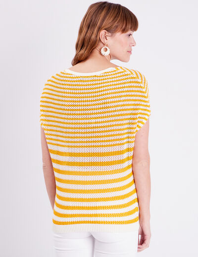 Pull manches courtes jaune moutarde femme