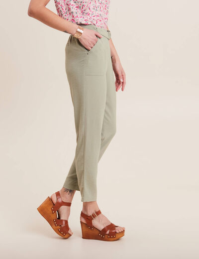 Pantalon flou ceinturé vert clair femme