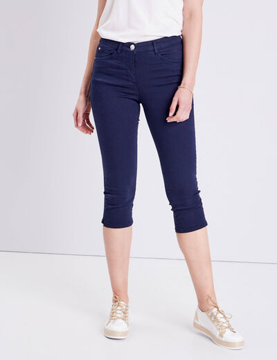 Pantacourt droit taille standard bleu marine femme