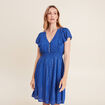 Robe droite fluide smockée bleu electrique femme