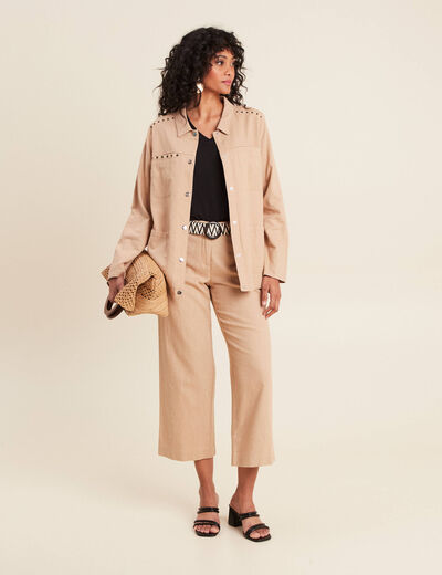Pantalon large 7/8ème ceinturé sable femme