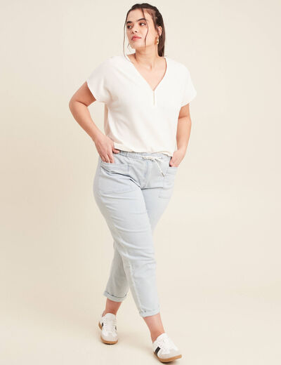 Jean large à coulisse denim bleach femme