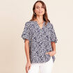 Blouse ample manches courtes fluide bleu femme