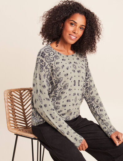 Pull col rond vert femme