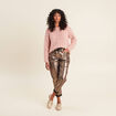Pull manches longues ajouré vieux rose femme