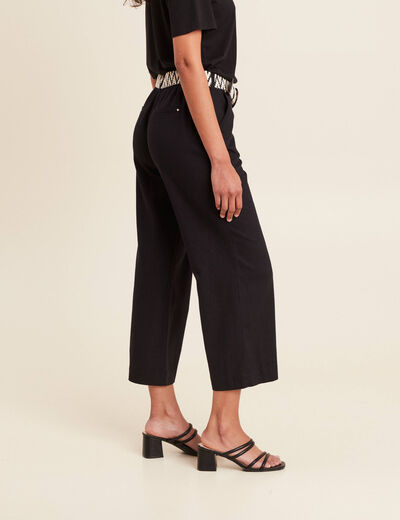 Pantalon large 7/8ème ceinturé noir femme
