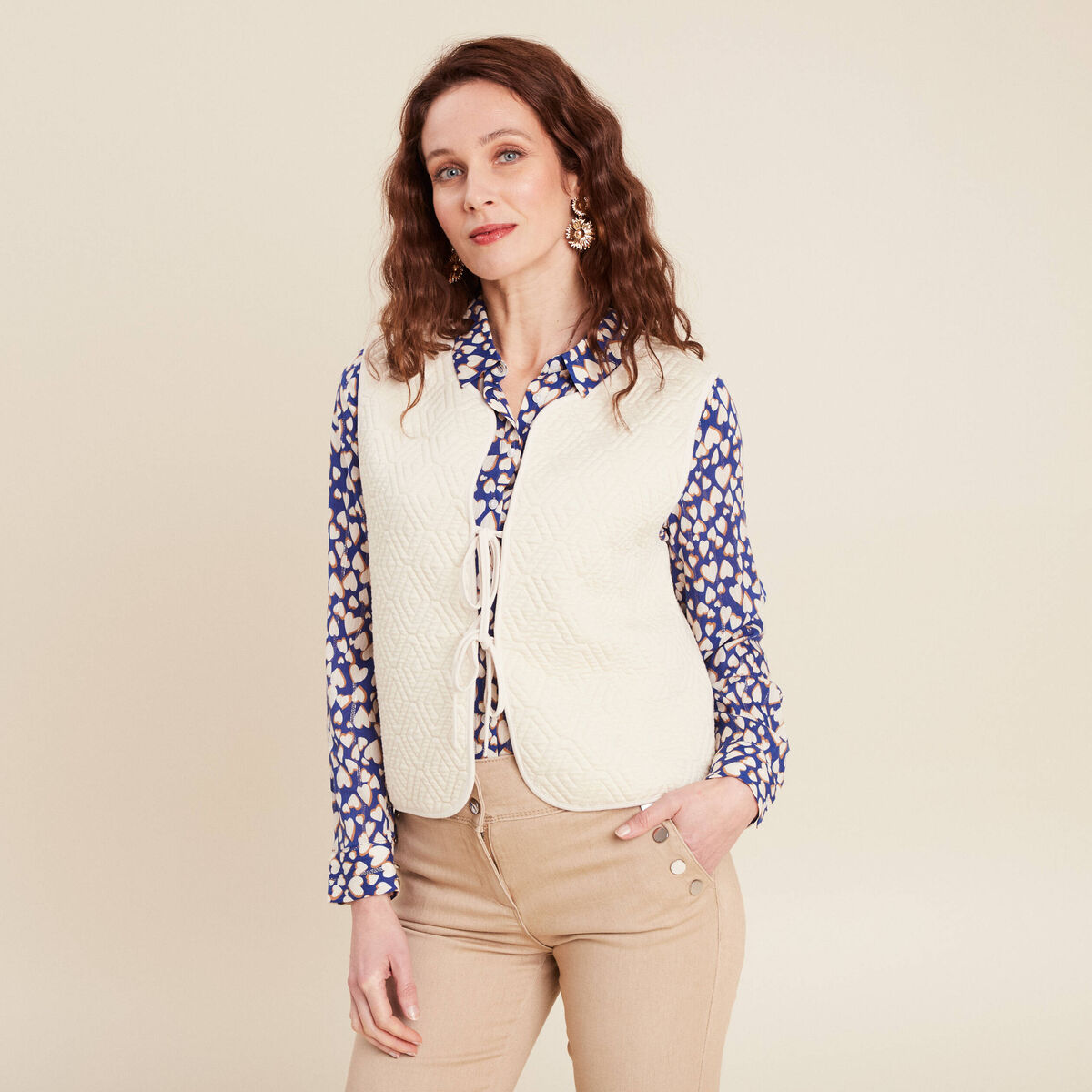 Gilet sans manches matelass&eacute; ecru femme