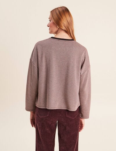 T-shirt ample jacquard manches longues multicolore femme