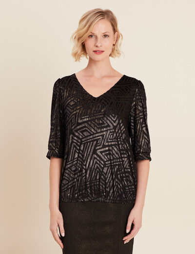 T-shirt manches 3/4 noir femme