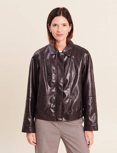 Blouson col montant marron femme