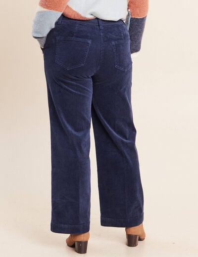 Pantalon large velours c&ocirc;tel&eacute; bleu marine femme