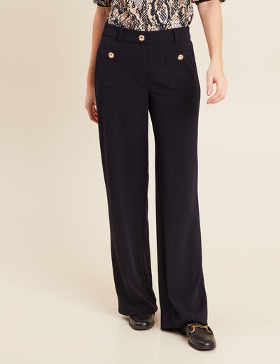 Pantalon droit taille haute bleu foncé femme