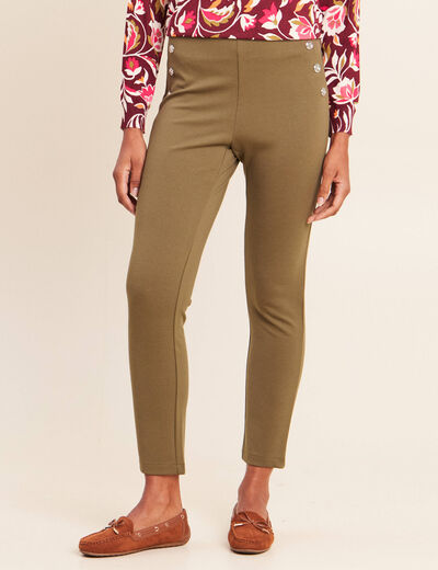 Legging 7/8&egrave;me taille bascul&eacute;e en maille vert kaki femme