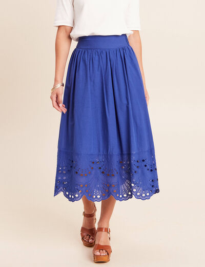 Jupe taille haute doubl&eacute;e avec broderie bleu fonc&eacute; femme
