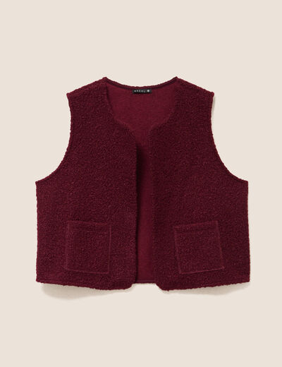 Gilet sans manches bouclette poches bordeaux femme