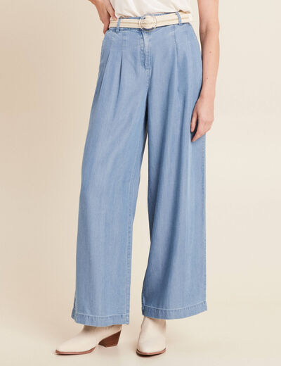 Pantalon large taille haute denim double stone femme