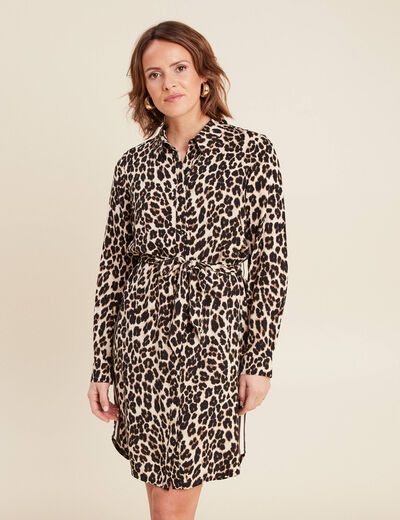 Robe droite fluide ceinturée creme femme