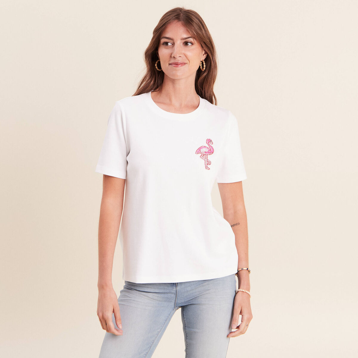 T-shirt manches courtes blanc femme