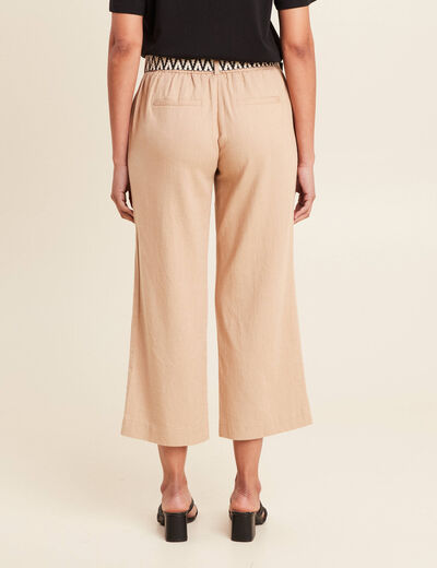 Pantalon large 7/8ème ceinturé sable femme