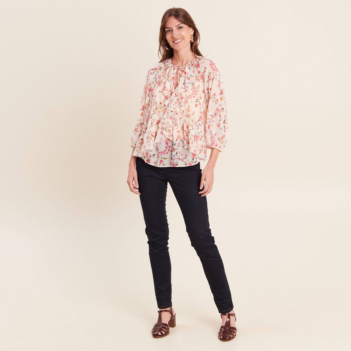 Blouse ample en voile manches 3/4 multicolore femme