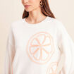 Pull droit col rond manches longues ecru femme