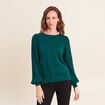Pull cintr&eacute; col rond manches longues vert fonc&eacute; femme
