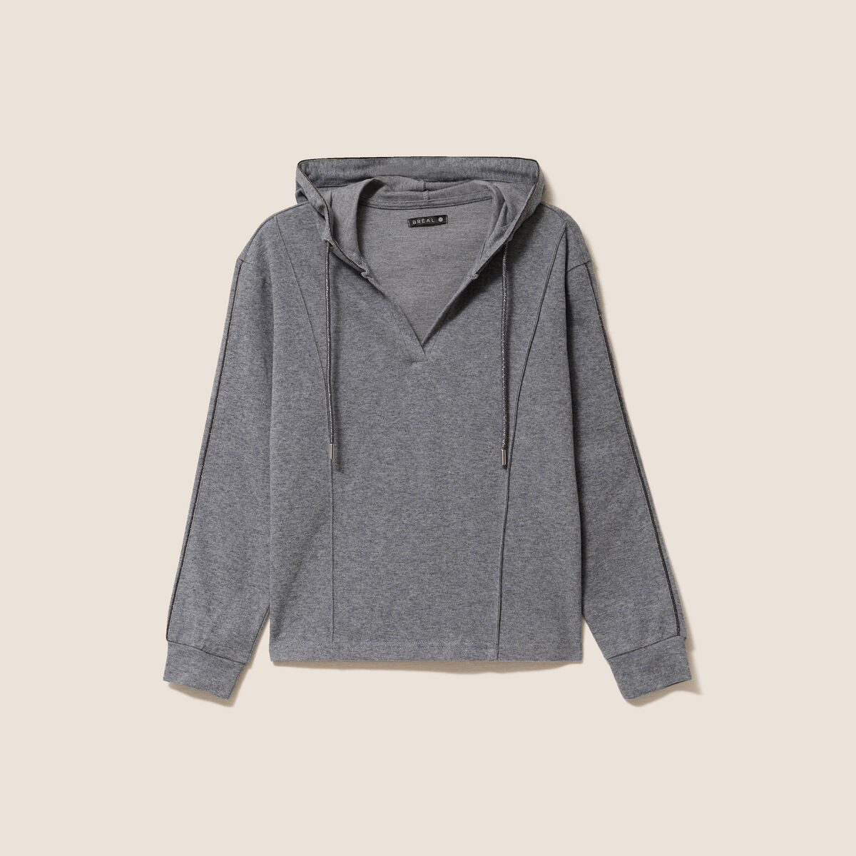 Sweat maille l&eacute;g&egrave;re manches longues gris clair femme