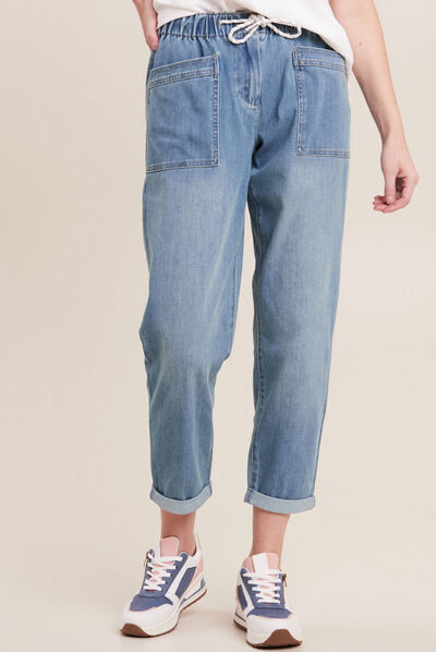 Jean large à coulisse denim double stone femme