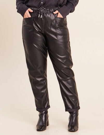 Pantalon coupe mom simili cuir noir femme