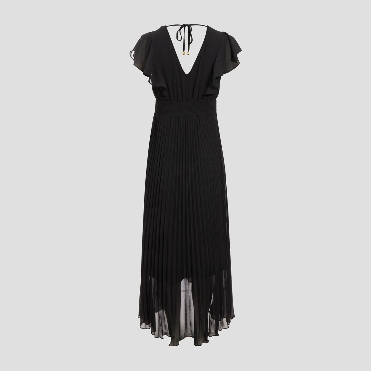 Robe longue &eacute;vas&eacute;e &agrave; volants noir femme